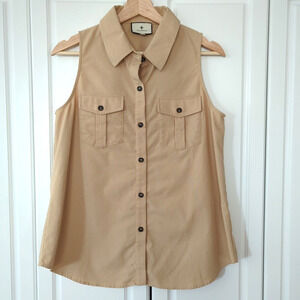 Tuckernuck Sleeveless Khaki Linen Steele Button Down Neutral Blouse Size M